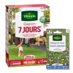 7 jours, pousse rapide - Gazon 7 jours - 1 kg + Gazon Japonais - 4 m² - Mélange de fleurs - face recto